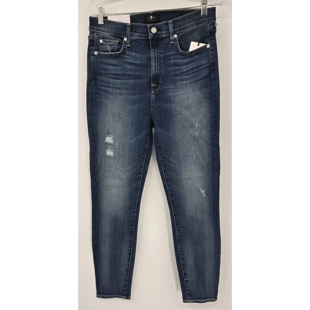 7 For All Mankind‎ Jeans Women's 30 High Waist Ankle Skinny Med Wash Distressed